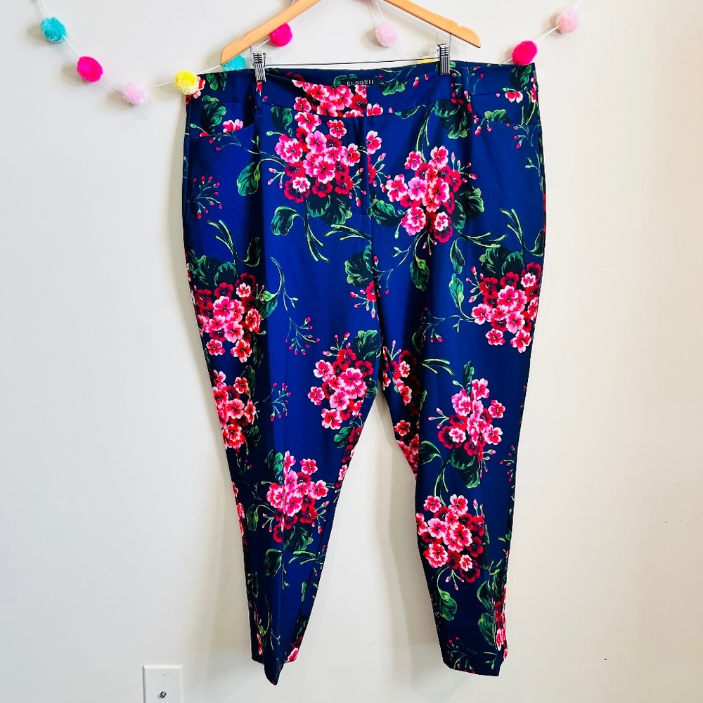 Eloquii Floral Print High Waisted Pleated Pants Women's Size 24